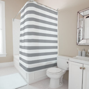 Classic Thick Cool Grey & White Horizontal Striped Shower Curtain