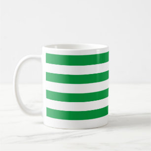 Classic Thick Green and White Horizontal Striped Coffee Mug