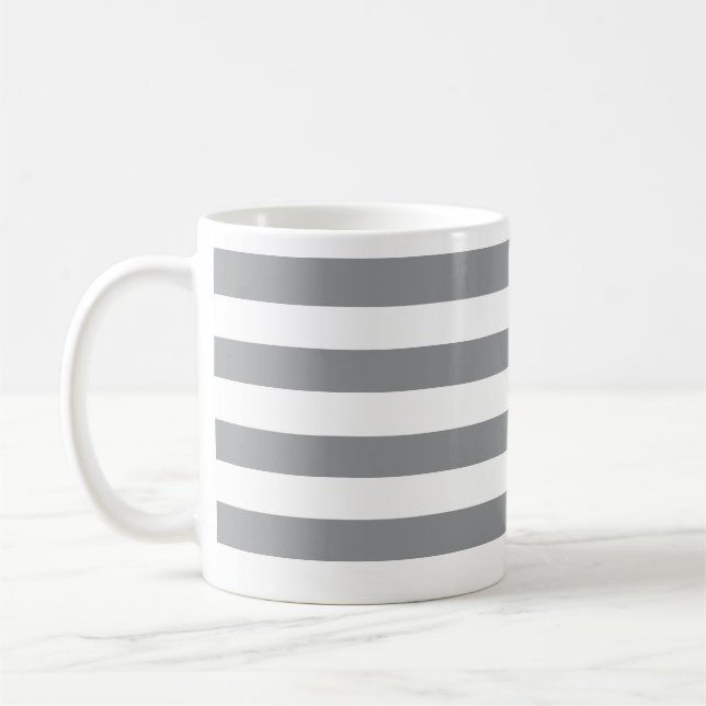 Classic Thick Grey and White Horizontal Striped  Coffee Mug (Left)