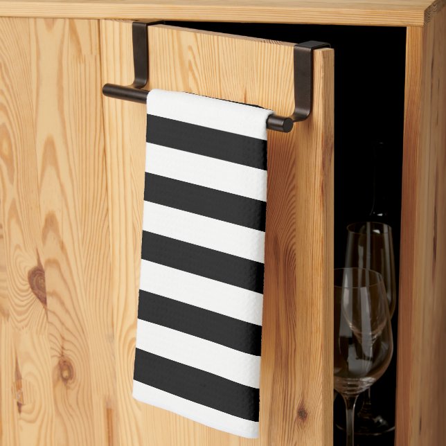 Classic Thick Modern Black & White Striped Tea Towel (Thirds Fold)