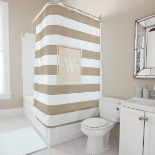 Classic Thick White Stripes Tan - Personalised Shower Curtain