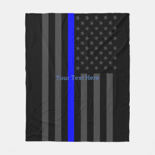 Classic Thin Blue Line Personalised Black US Flag Fleece Blanket