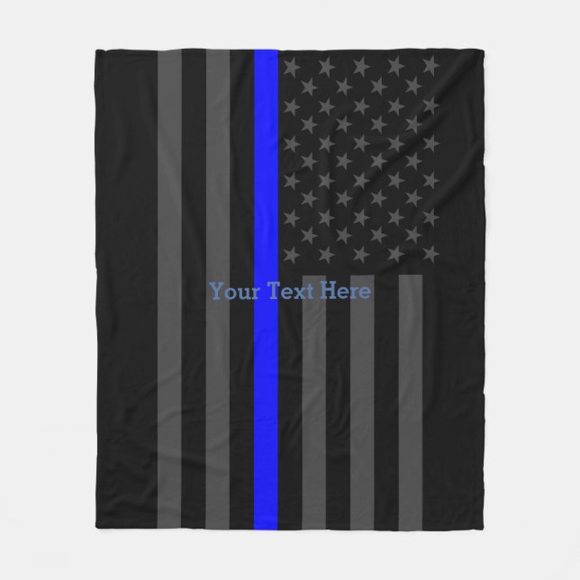 Classic Thin Blue Line Personalised Black US Flag Fleece Blanket (Front)