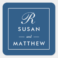 Classic Thin Border Monogram Sticker, Navy Blue