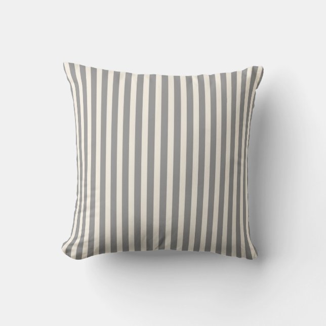 Classic Thin Stripes in Grey and Cream Cushion (Front)
