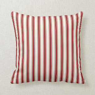 Classic Ticking Stripe Pattern Red and Cream Cushion