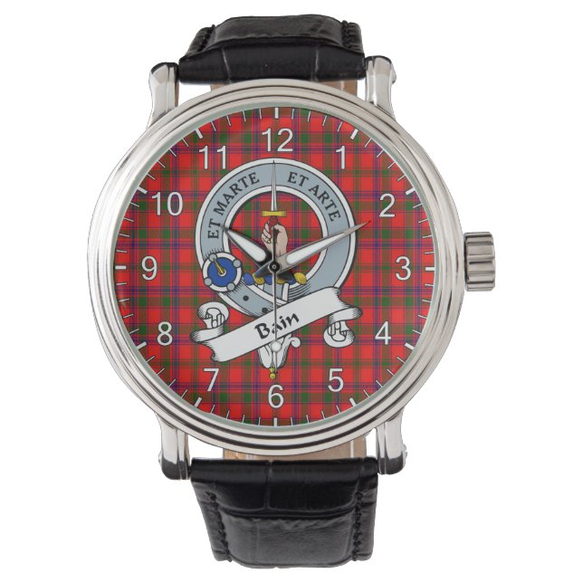 Classic Timeless Clan Bain Badge Tartan Plaid Gift Watch (Front)