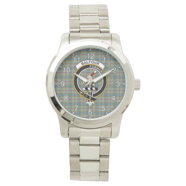 Classic Timeless Clan Balfour Tartan Badge Plaid Watch (Front)