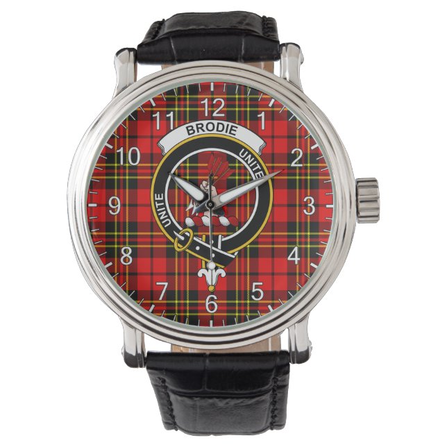 Classic Timeless Clan Brodie Red Tartan Badge Watch (Front)