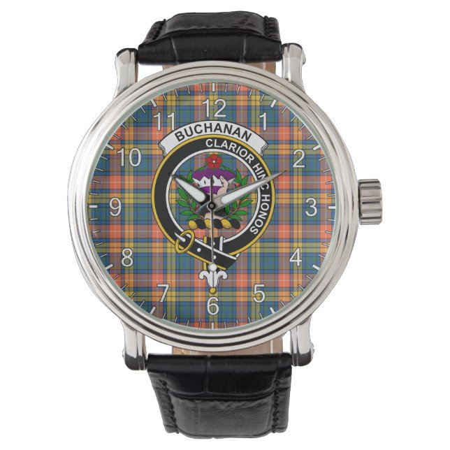 Classic Timeless Clan Buchanan Ancient Tartan Badg Watch (Front)