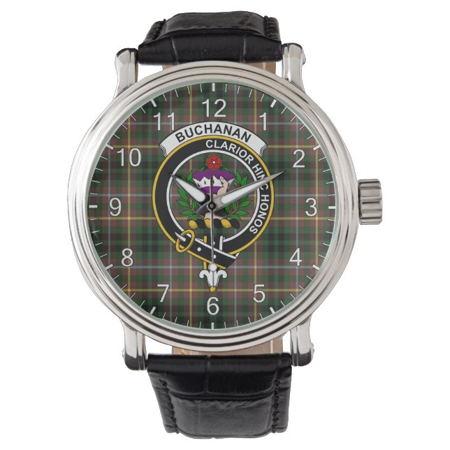 Classic Timeless Clan Buchanan Hunting Tartan Badg Watch (Front)