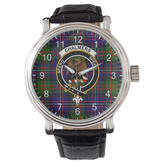 Classic Timeless Clan Chalmers Tartan Badge Plaid  Watch (Front)