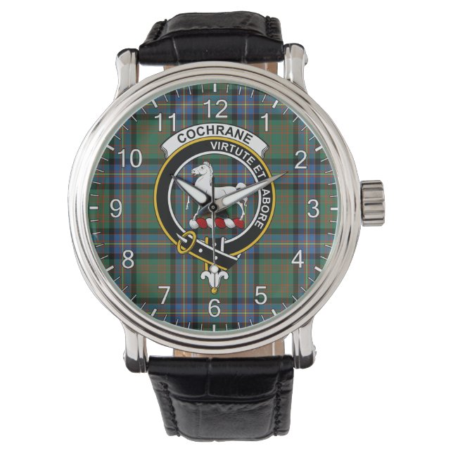 Classic Timeless Clan Cochrane Ancient Tartan Badg Watch (Front)