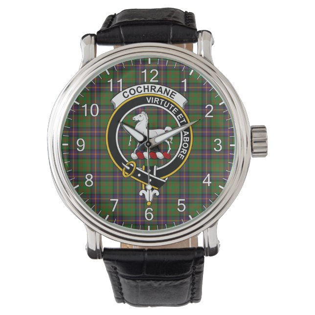 Classic Timeless Clan Cochrane Hunting Tartan Badg Watch (Front)