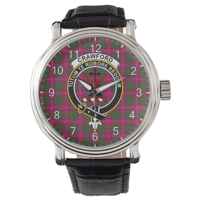 Classic Timeless Clan Crawford Modern Tartan Badge Watch (Front)