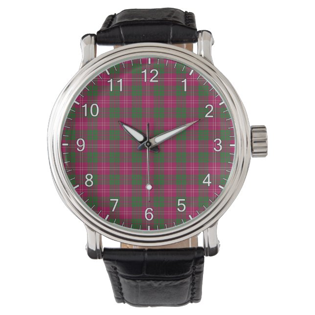 Classic Timeless Clan Crawford Modern Tartan Plaid Watch (Front)