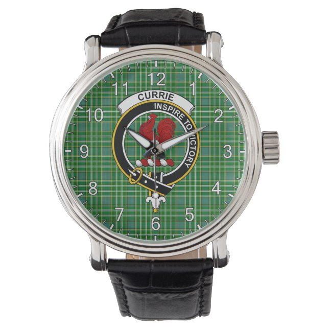 Classic Timeless Clan Currie Tartan Badge Plaid Watch (Front)