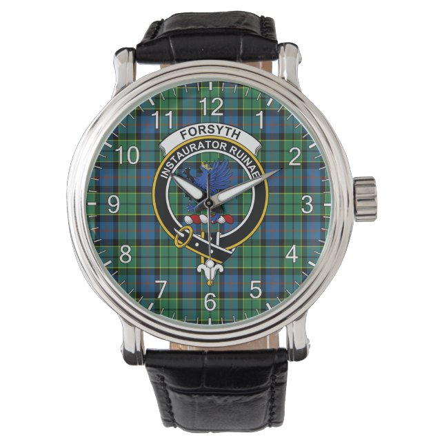 Classic Timeless Clan Forsyth Ancient Tartan Badge Watch (Front)