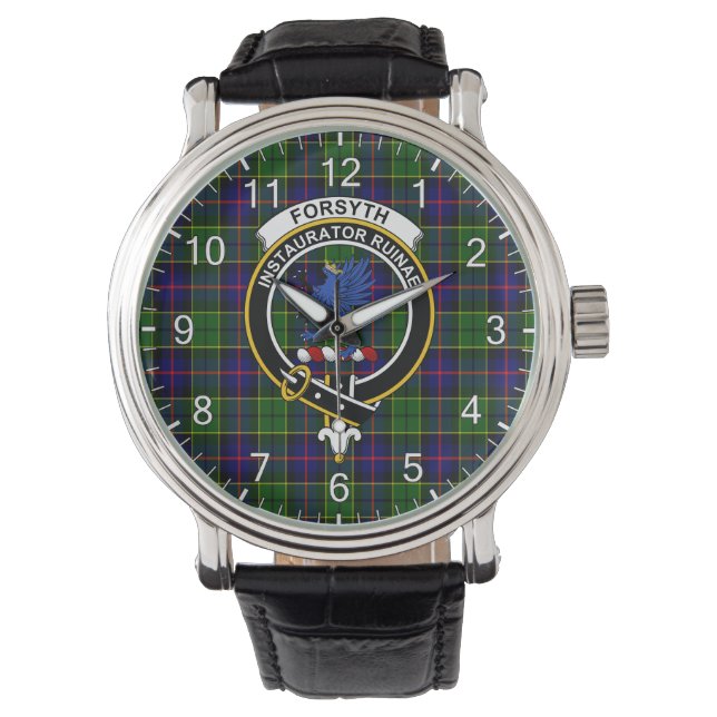 Classic Timeless Clan Forsyth Tartan Badge Plaid Watch (Front)