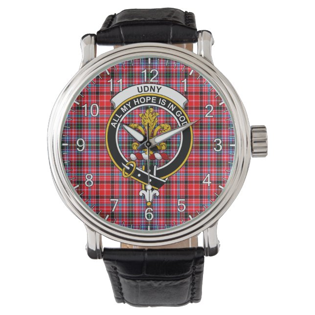Classic Timeless Clan Udny Tartan Badge Plaid  Watch (Front)