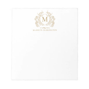 Classic Timeless Gold Floral Crest Monogram Notepad
