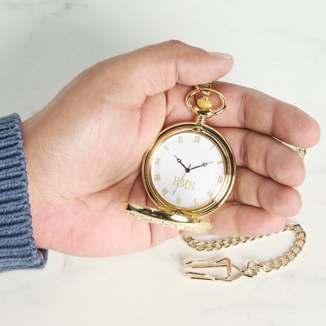 Classic Timepiece White Gold Monogrammed Pocket Watch (Classic Timepiece White Gold Monogrammed Pocket Watch)