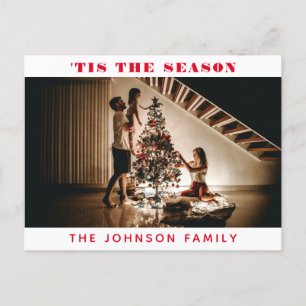 Classic 'Tis the Season Photo Red Christmas Postcard
