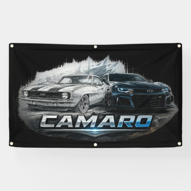 Classic to Modern Camaro Muscle Car Evolution Banner (Horizontal)