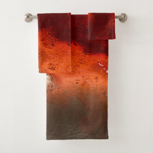 Classic to stained in shades of intense red&coral bath towel set
