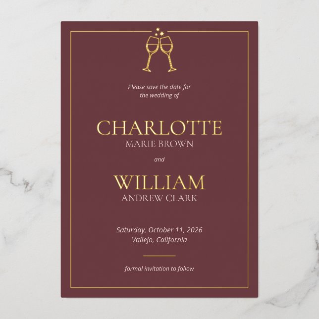 Classic toast glasses wedding save the date (Front)