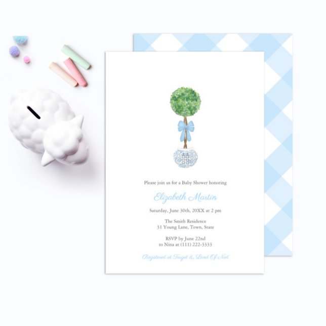 Classic Topiary Ball With Bow Boy Baby Shower Invitation (Creator Uploaded)