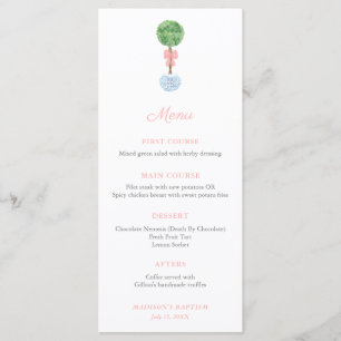 Classic Topiary Pink Bow Baby Girl Baptism Party Menu