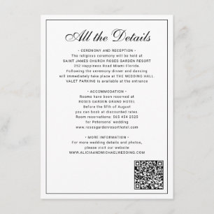 Classic traditional balck white wedding details enclosure card