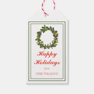 Classic Traditional Christmas Mistletoe Wreath  Gift Tags