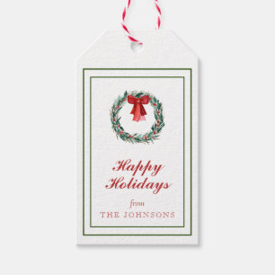 Classic Traditional Christmas Tartan Plaid Wreath Gift Tags