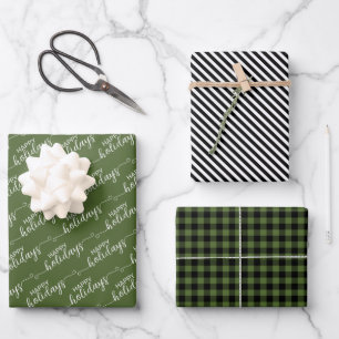 Classic Traditional Dark Forest Green Black Plaid Wrapping Paper Sheet