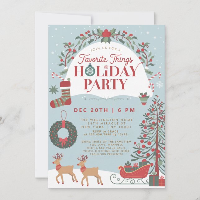 Classic Traditional Holiday Favourite Things Party Invitation (Front)