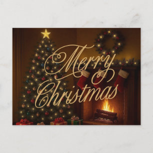 Classic, traditional Merry Christmas Holiday Postcard