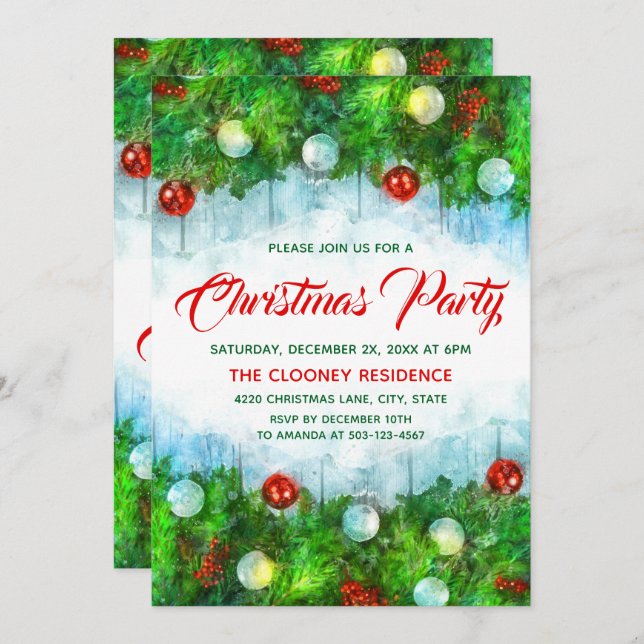 Classic Traditional Merry Christmas Party Invitation (Front/Back)