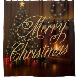Classic, traditional Merry Christmas  Shower Curtain