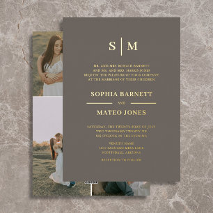 Classic Traditional Monogram Brown 4 Photo Wedding