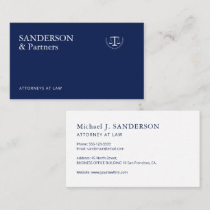 Classic traditional navy blue law firm attorney business card
