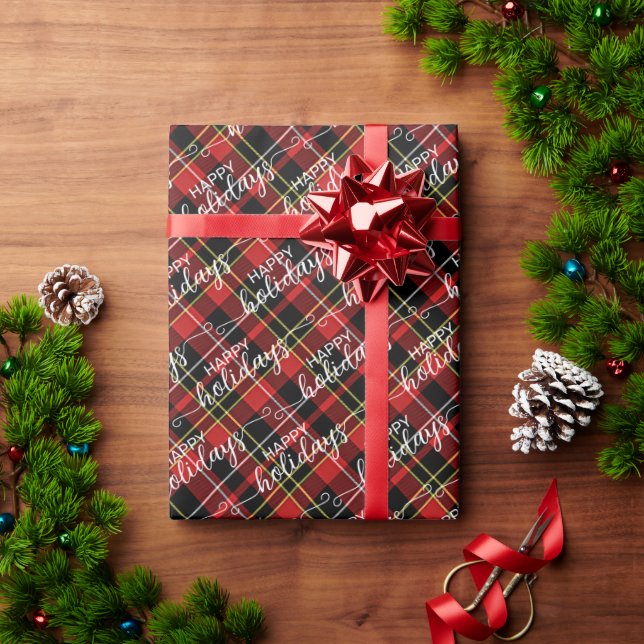 Classic Traditional Red Black Yellow White Plaid Wrapping Paper (Holiday Gift)