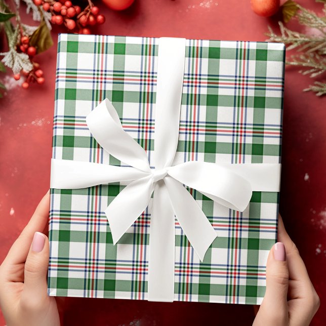 Classic Traditional Red Green Blue White Gingham Wrapping Paper (Creator Uploaded)