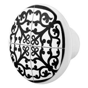 Classic Traditional Stylish Abstract Black & White Ceramic Knob