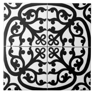 Classic Traditional Stylish Abstract Black & White Ceramic Tile