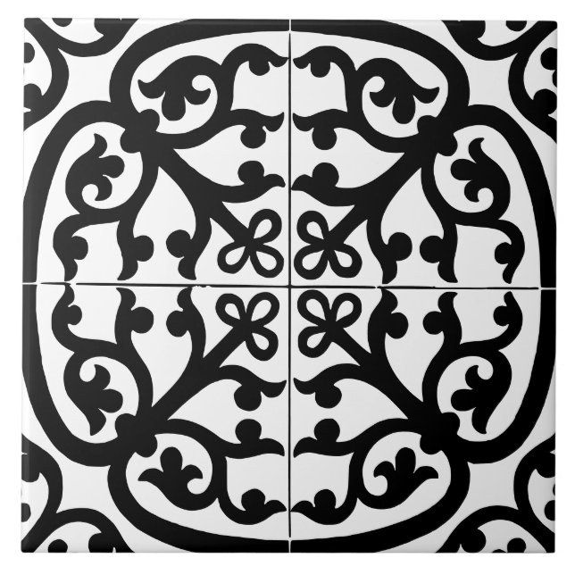 Classic Traditional Stylish Abstract Black & White Ceramic Tile (Front)