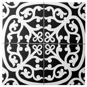 Classic Traditional Stylish Abstract Black & White Ceramic Tile