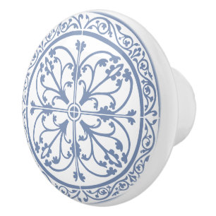 Classic Traditional Stylish Abstract Blue & White Ceramic Knob
