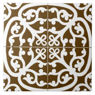 Classic Traditional Stylish Abstract Brown & White Ceramic Tile